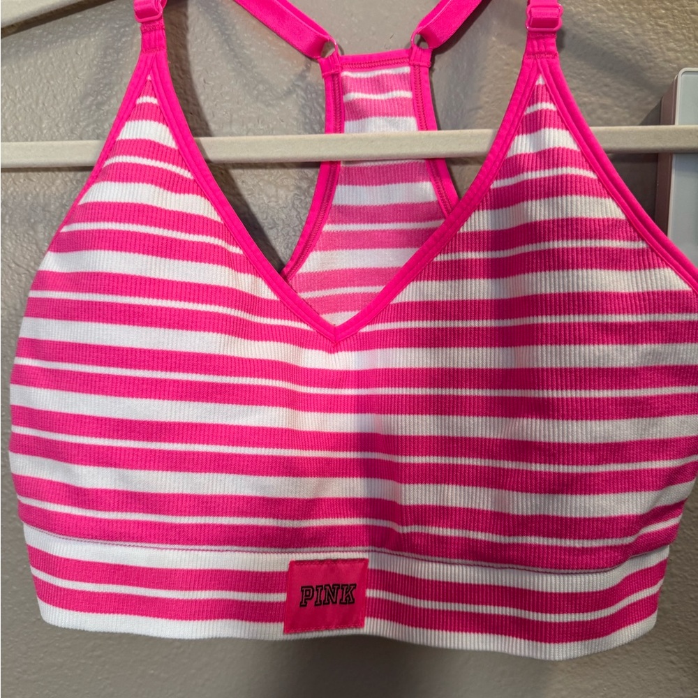 PINK Striped Ribbed Bralette in Hot Pink & White